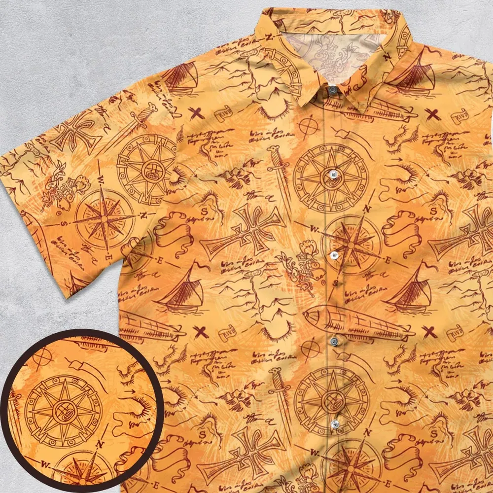 Vintage Adventure Map Indiana Jones Button Down Shirt - 1