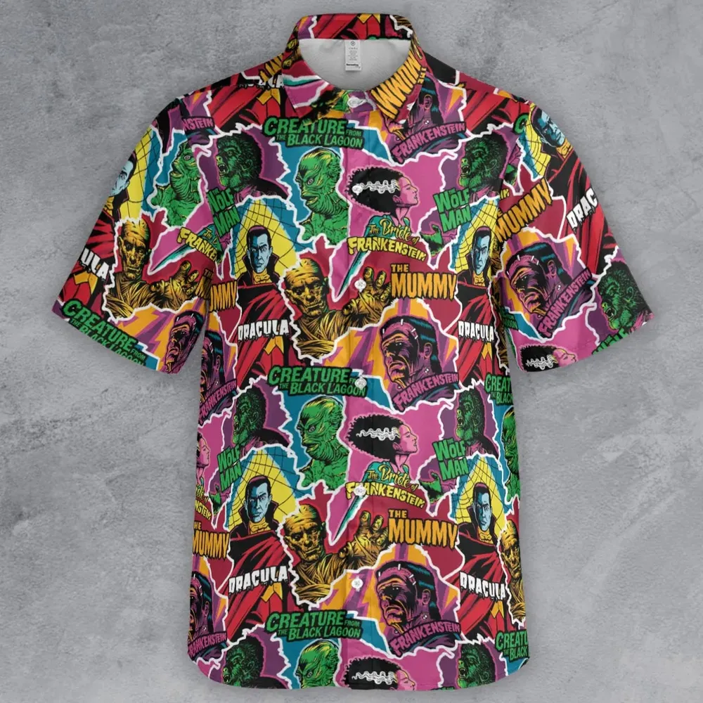 Monsters Pop Collage Universal Monsters Button Down Shirt - 2