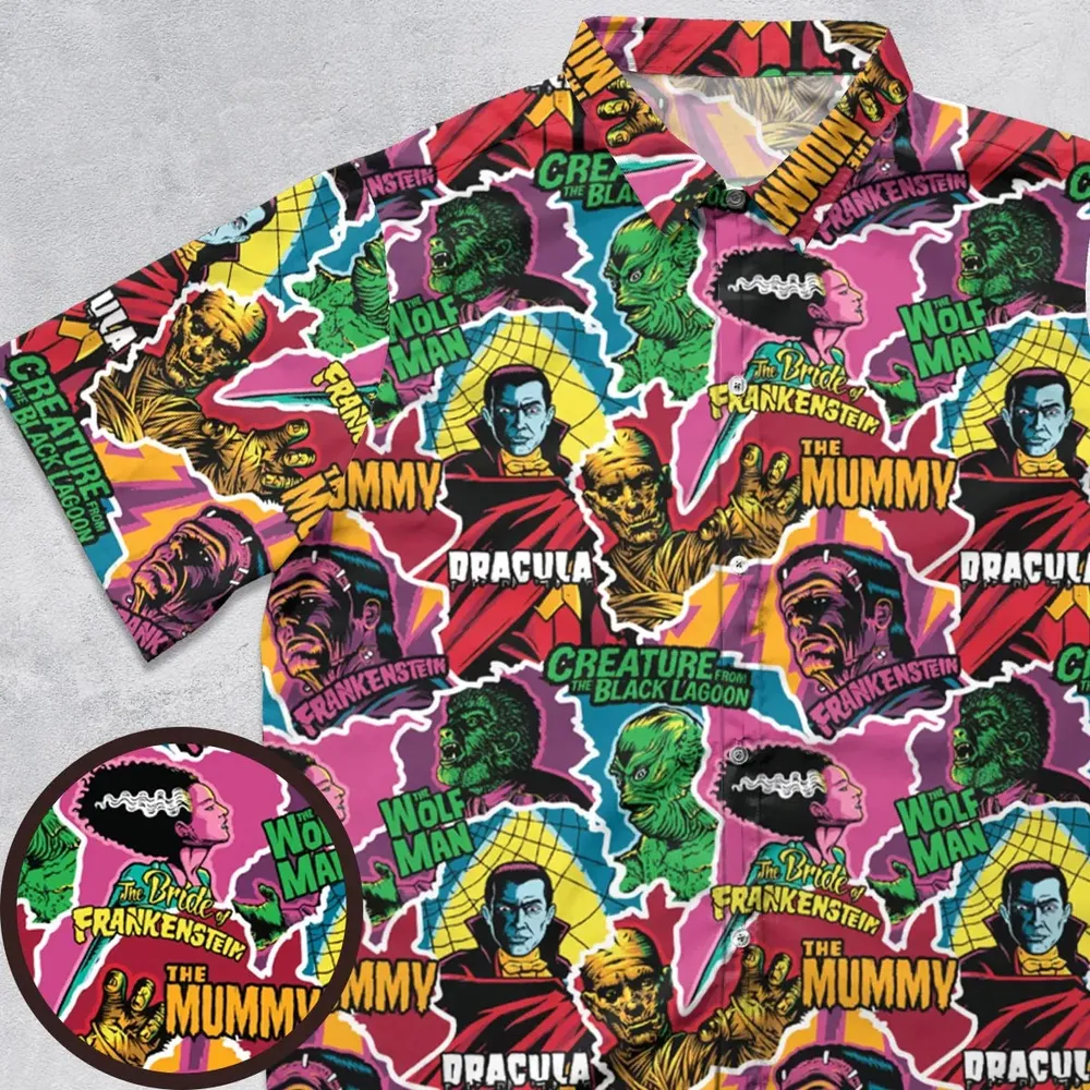 Monsters Pop Collage Universal Monsters Button Down Shirt - 1