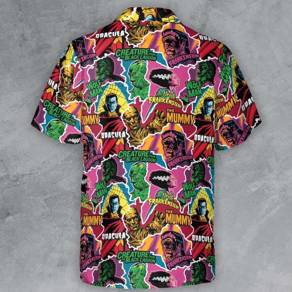 Monsters Pop Collage Universal Monsters Button Down Shirt - 3