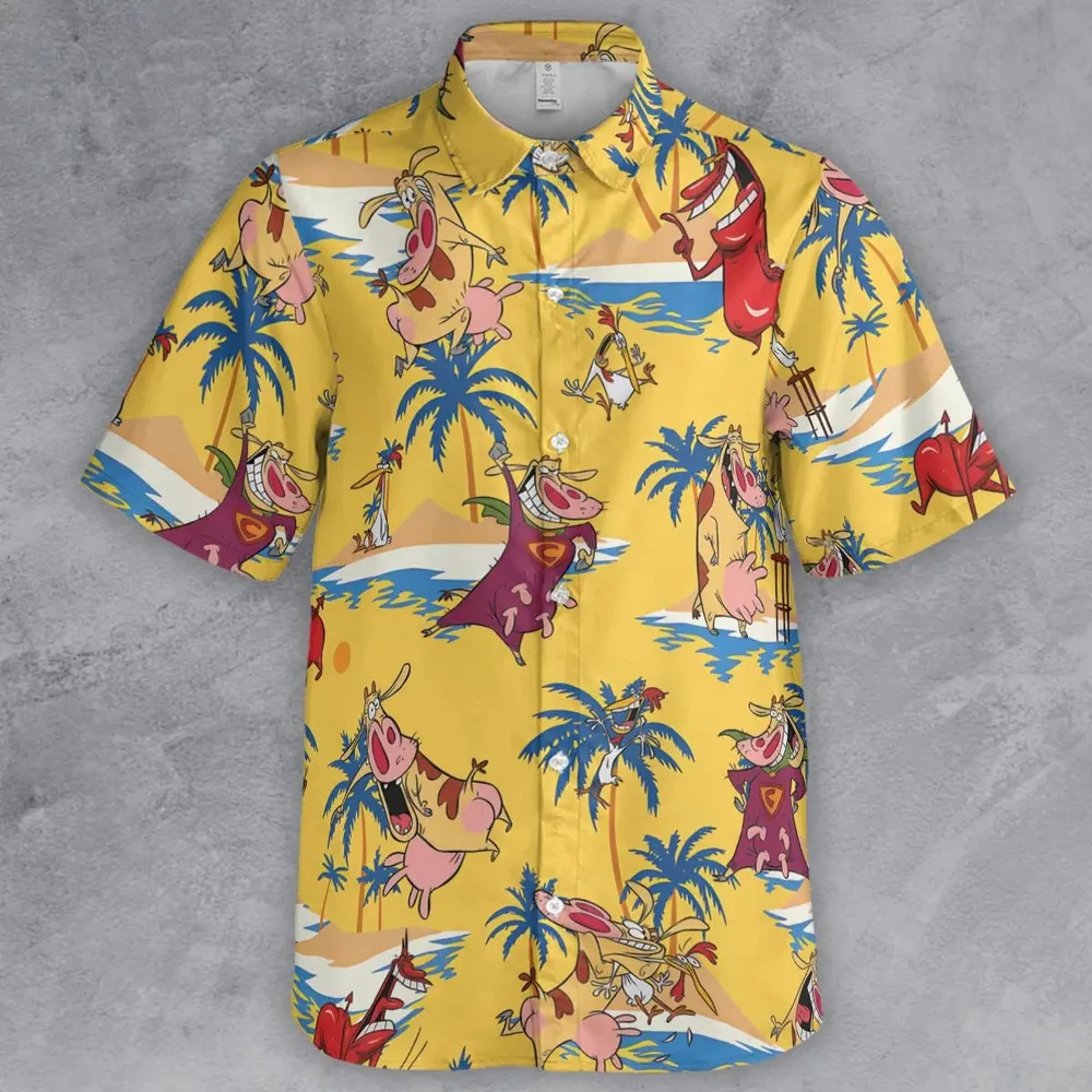 Cow Chicken Red Guy Button Down Shirt - 2