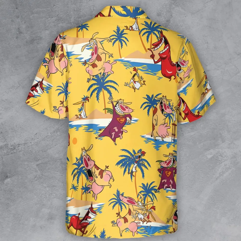 Cow Chicken Red Guy Button Down Shirt - 3