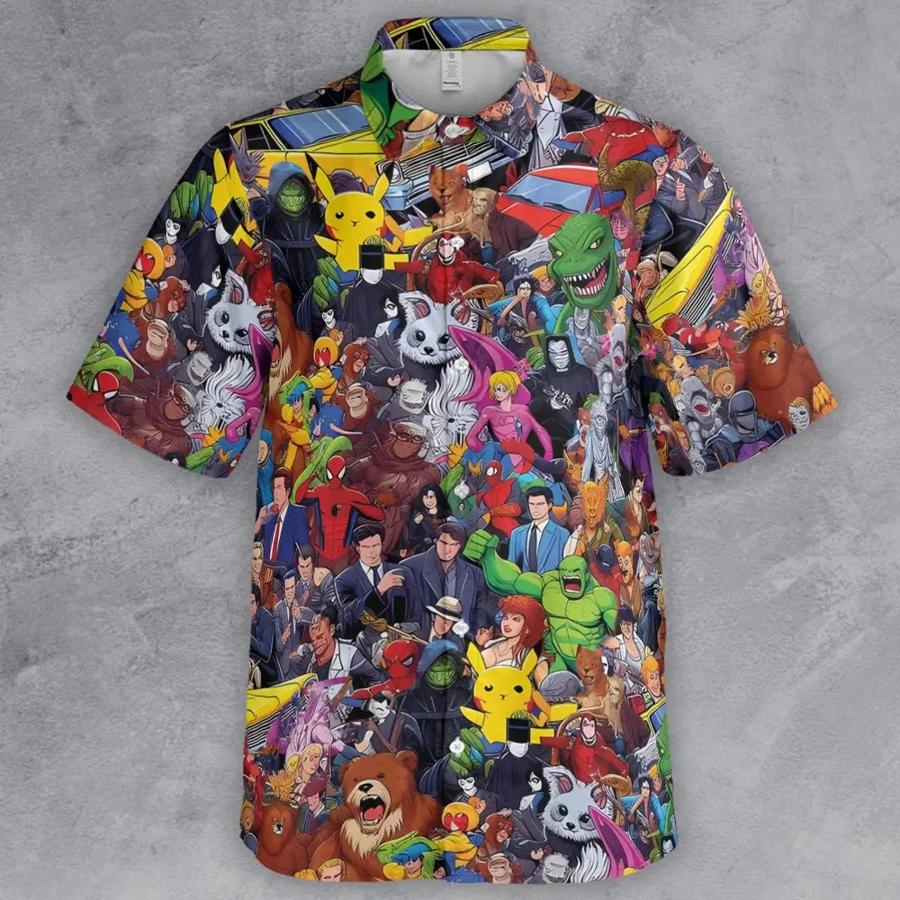 All-Genre Cartoon Mashup Button Down Shirt - 2