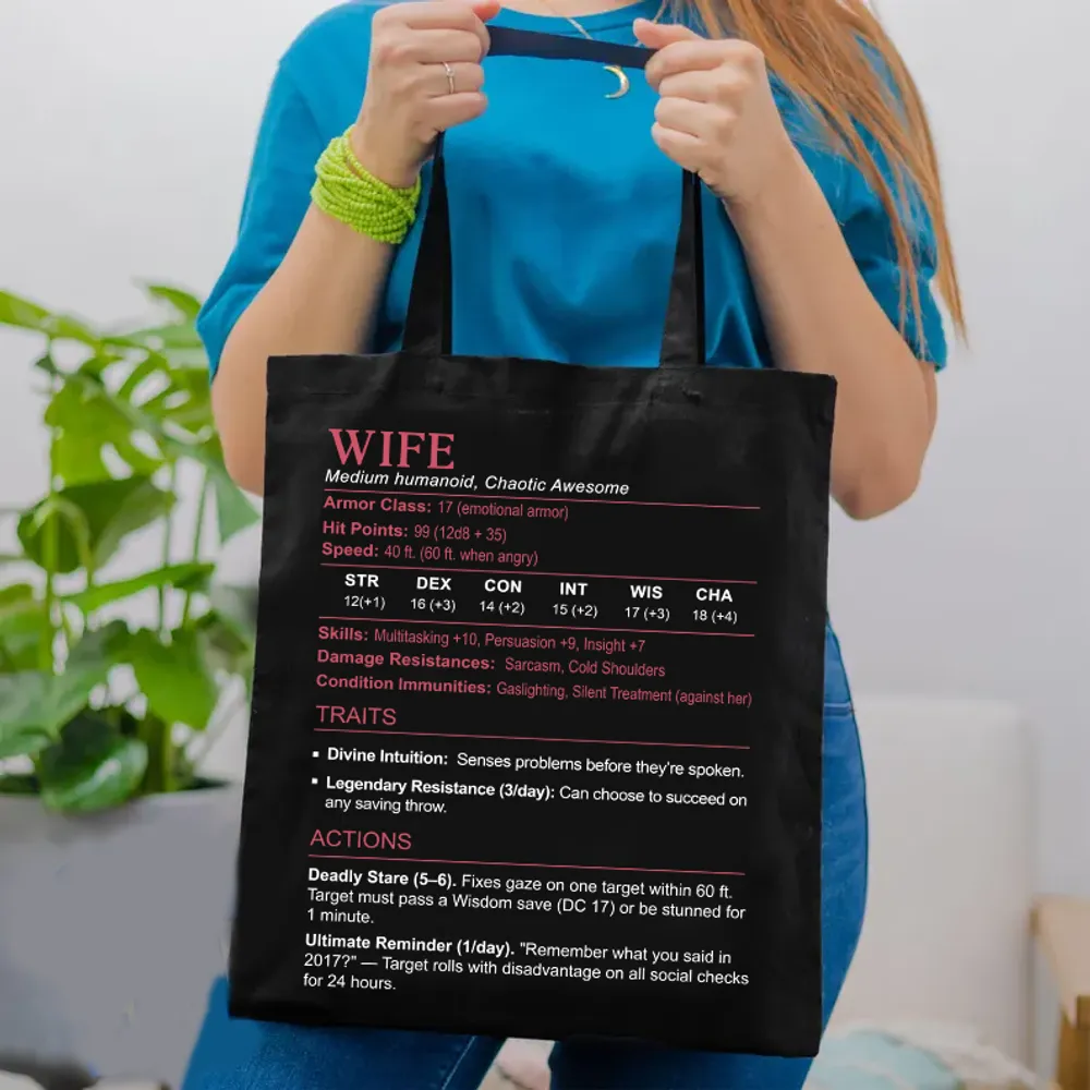 Wife Stats Lined Tote Bag - 1