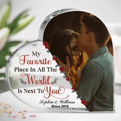My Favorite Place in All the World Custom Acrylic Block Plaque, Couple Personalized Custom Heart Shaped Gift