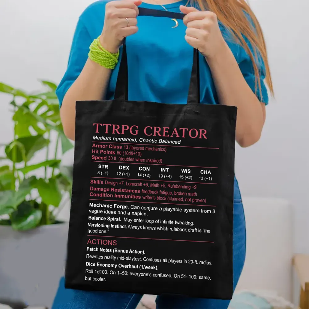 TTRPG Creator Stats Lined Tote Bag - 1