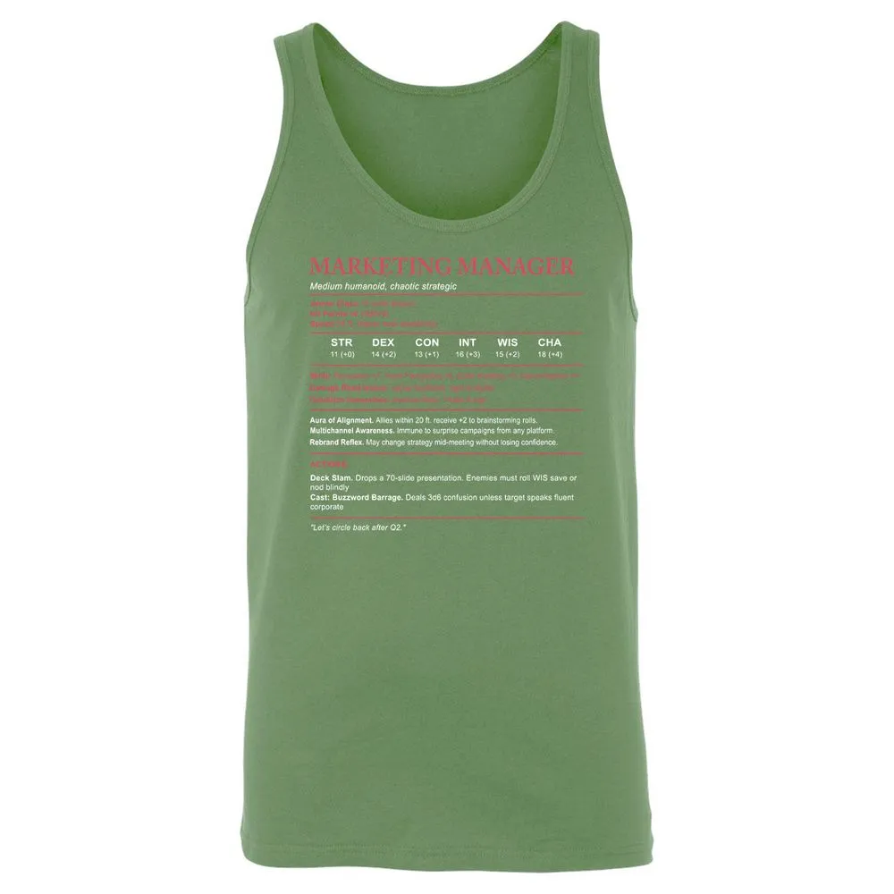 Marketing Manager Stats Unisex Jersey Tank - Leaf - 10