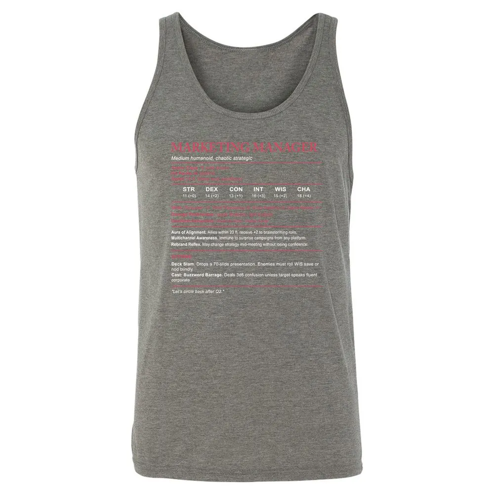 Marketing Manager Stats Unisex Jersey Tank - Grey Triblend - 8