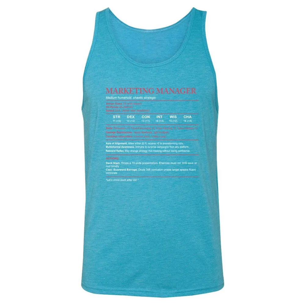 Marketing Manager Stats Unisex Jersey Tank - Aqua Triblend - 3