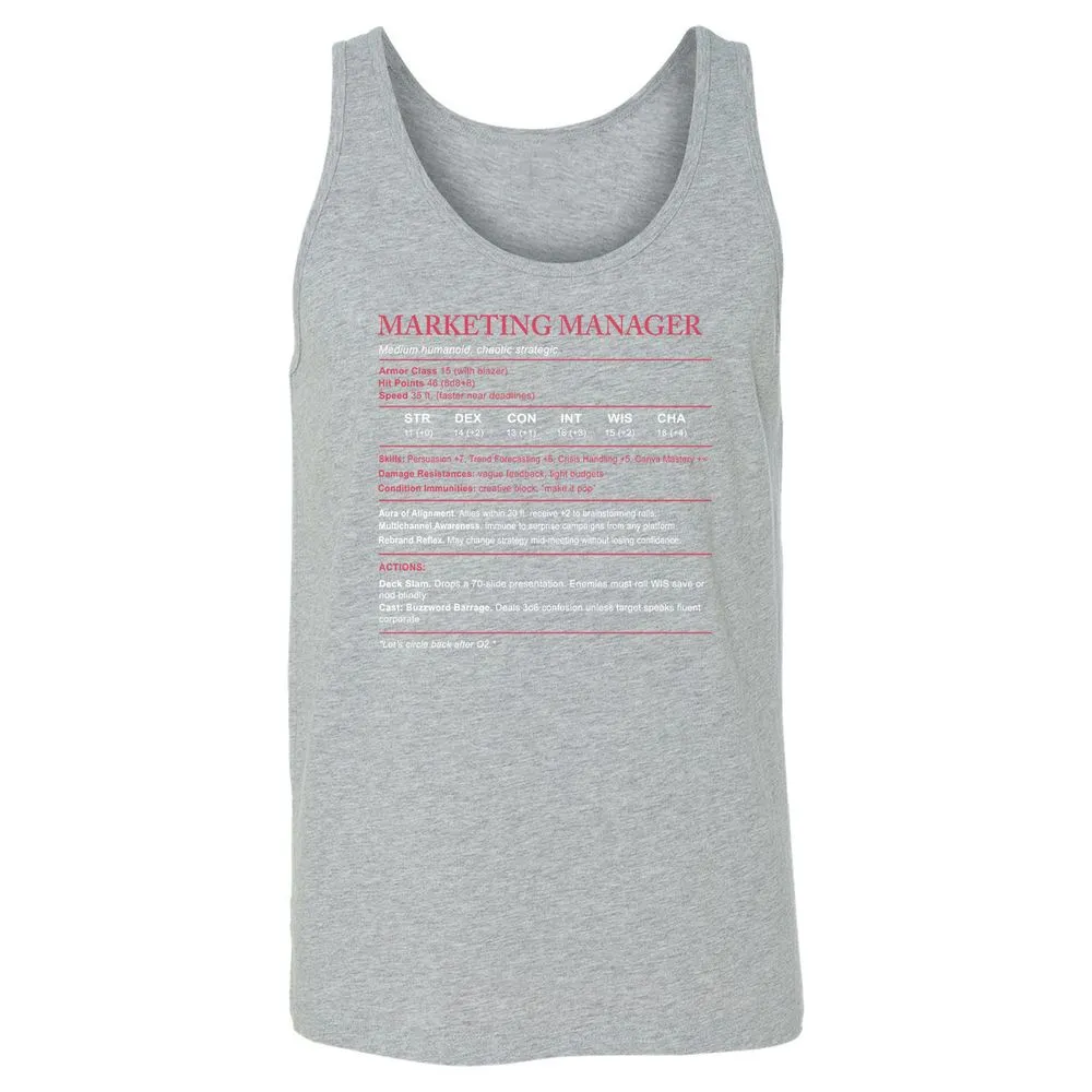 Marketing Manager Stats Unisex Jersey Tank - Athletic Heather - 4