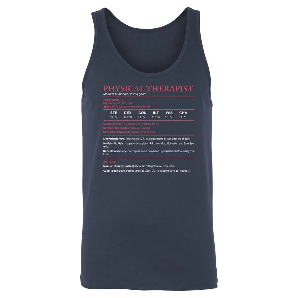 Physical Therapist Stats Unisex Jersey Tank - Navy - 2