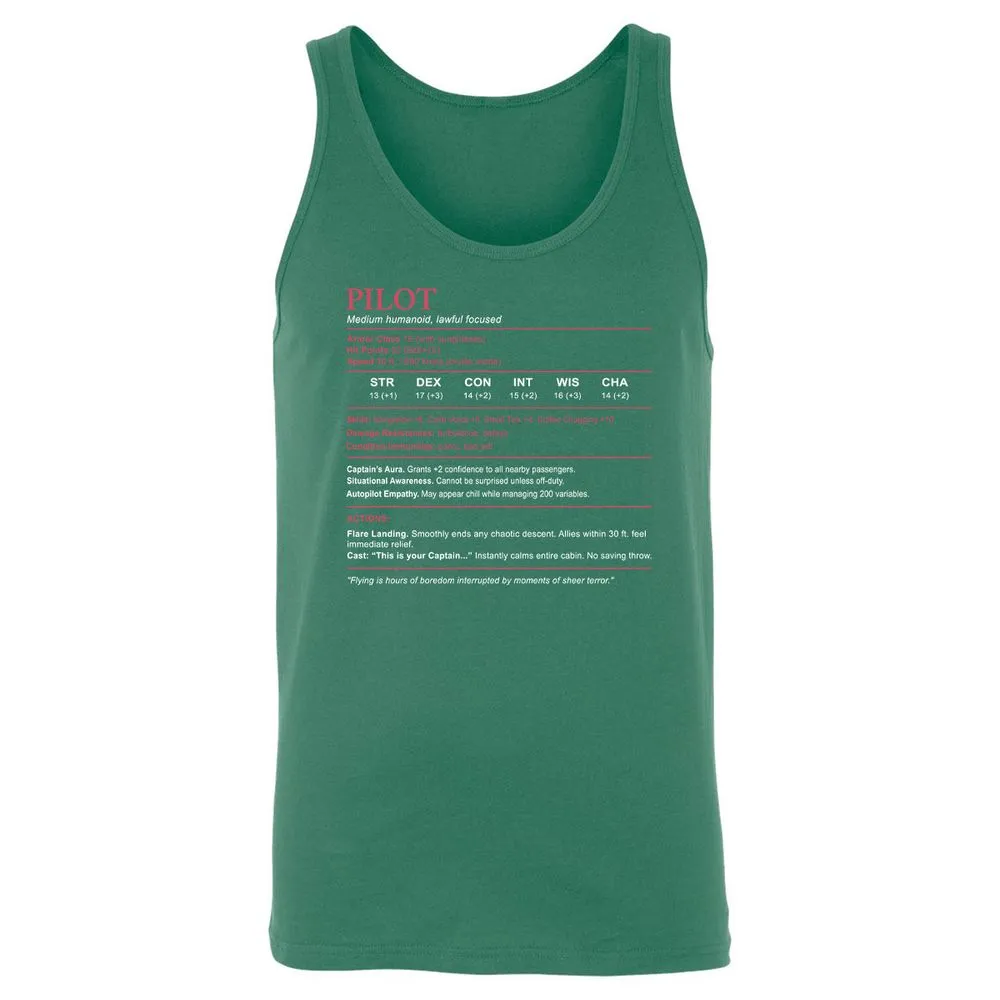 Pilot Stats Unisex Jersey Tank - Kelly - 9