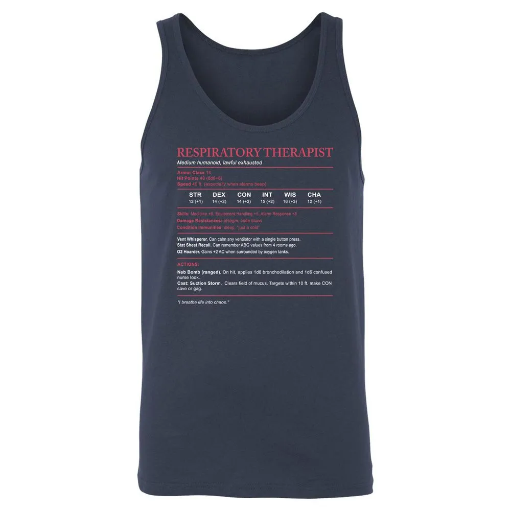 Respiratory Therapist Unisex Jersey Tank - Navy - 2