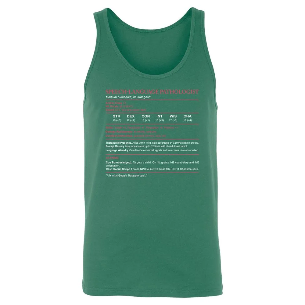 Speech Language Pathologist Stats Unisex Jersey Tank - Kelly - 9