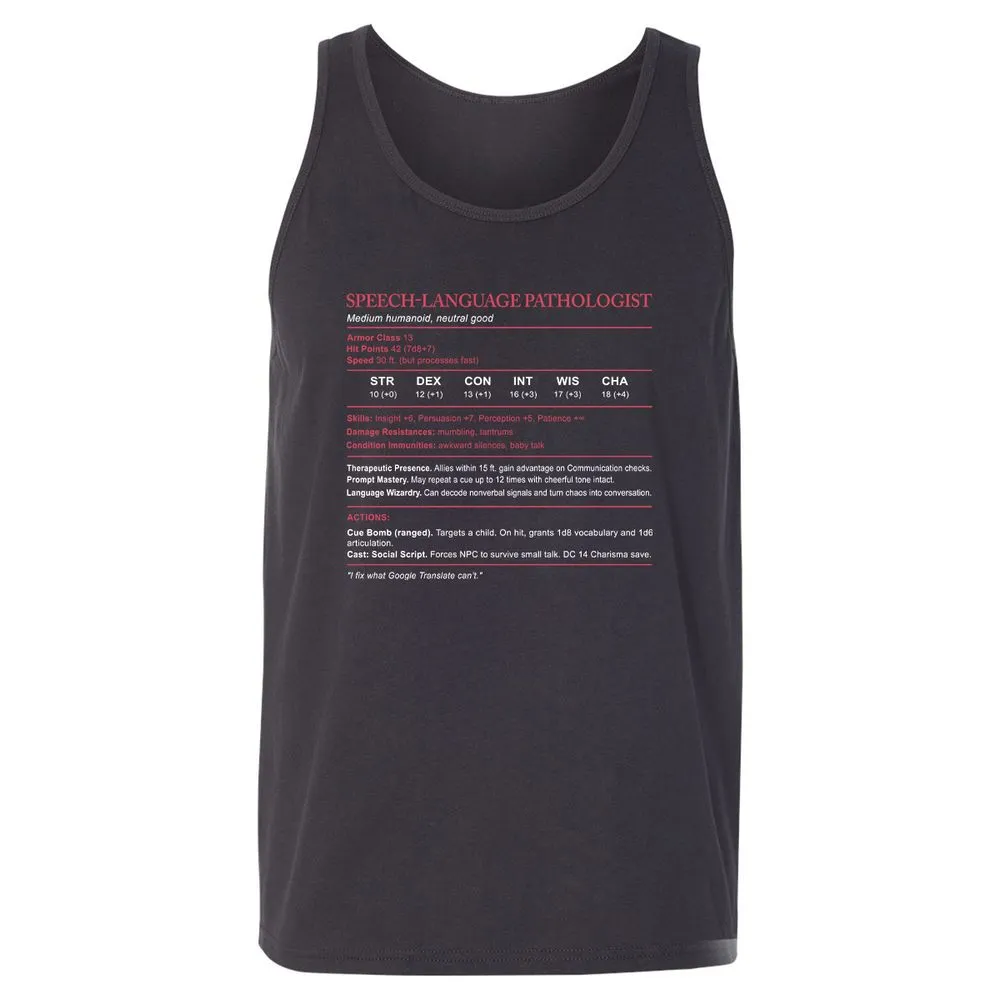 Speech Language Pathologist Stats Unisex Jersey Tank - Dark Grey - 7