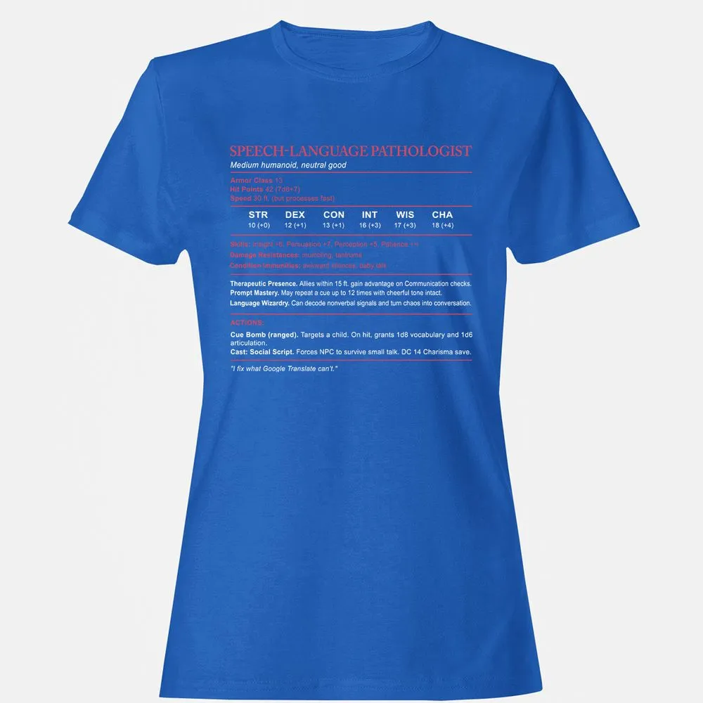 Speech Language Pathologist Stats Women's T-Shirt - Royal - 14