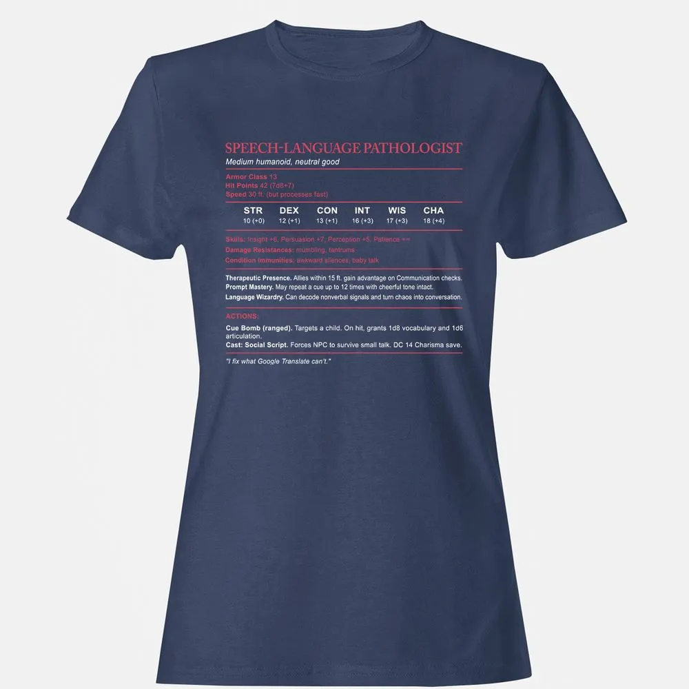 Speech Language Pathologist Stats Women's T-Shirt - Navy - 10