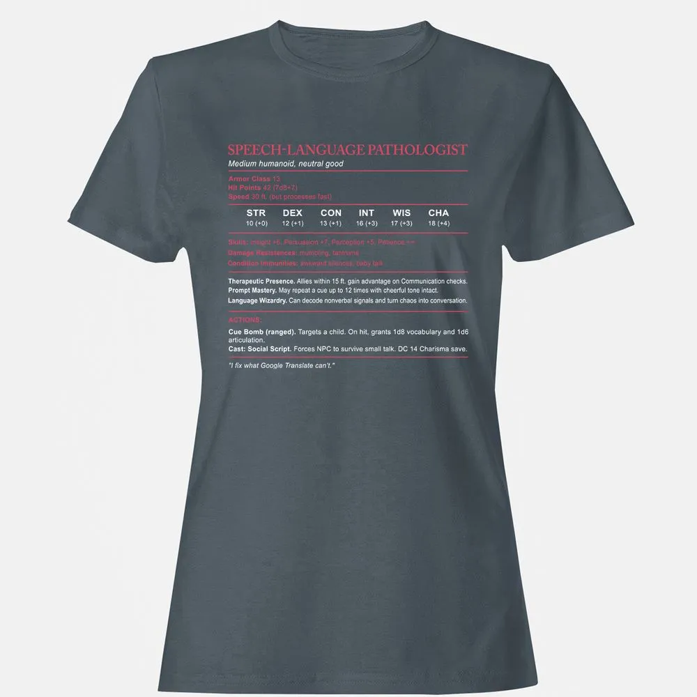 Speech Language Pathologist Stats Women's T-Shirt - Charcoal - 3