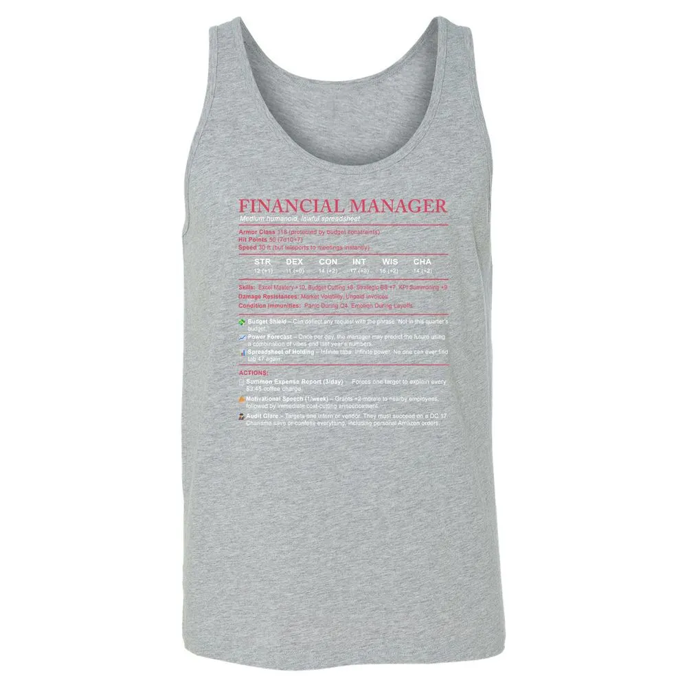 Financial Manager Stats Unisex Jersey Tank - Athletic Heather - 4