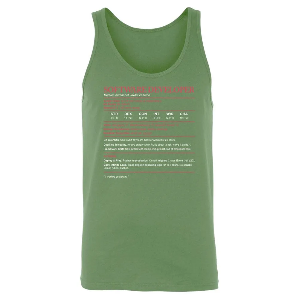 Software Developer Stats Unisex Jersey Tank - Leaf - 10
