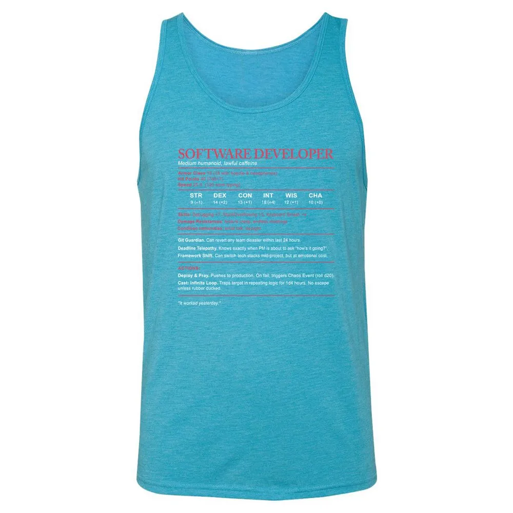 Software Developer Stats Unisex Jersey Tank - Aqua Triblend - 3