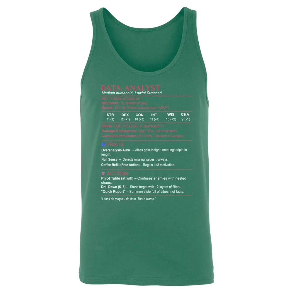Data Analyst Stats Unisex Jersey Tank - Kelly - 9