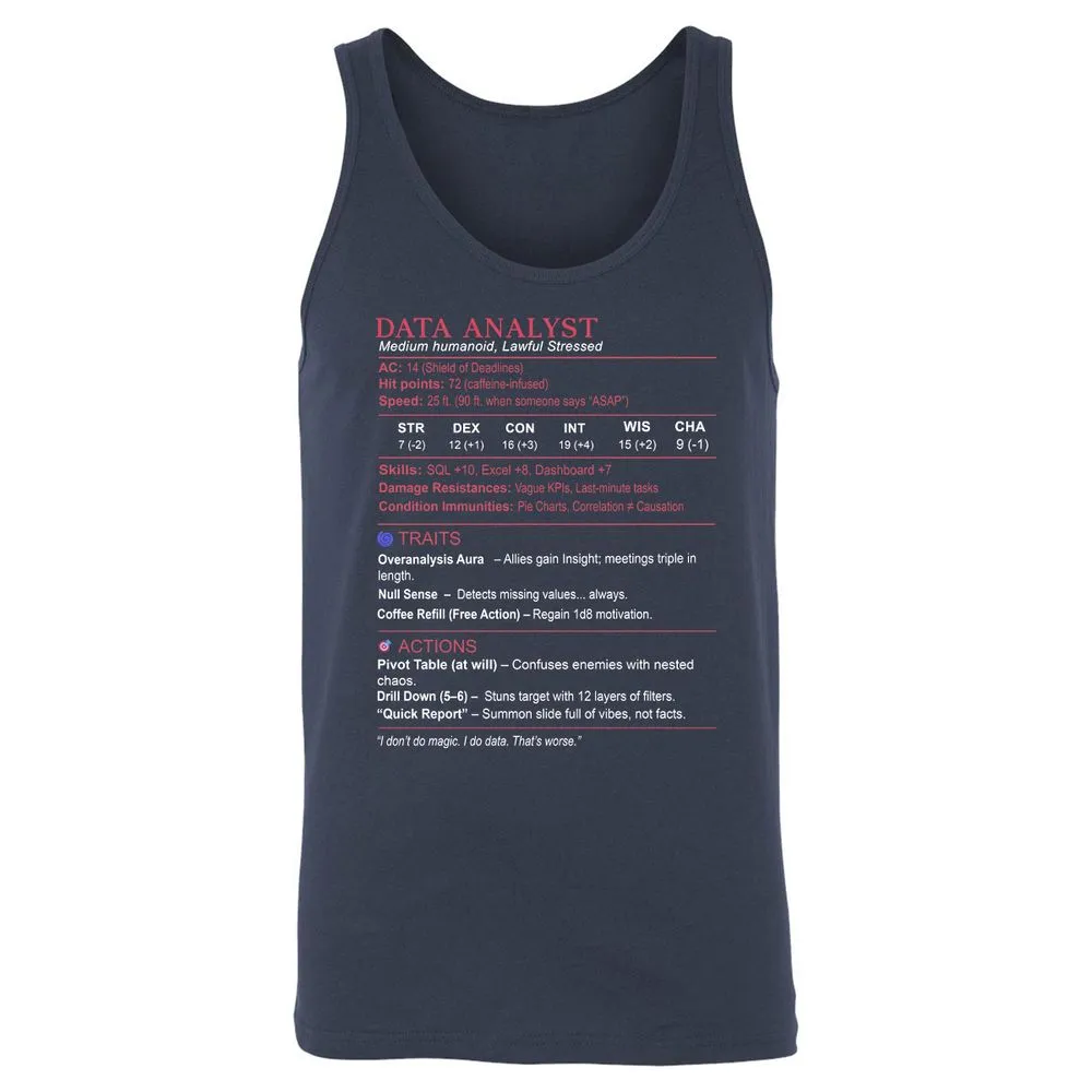 Data Analyst Stats Unisex Jersey Tank - Navy - 2