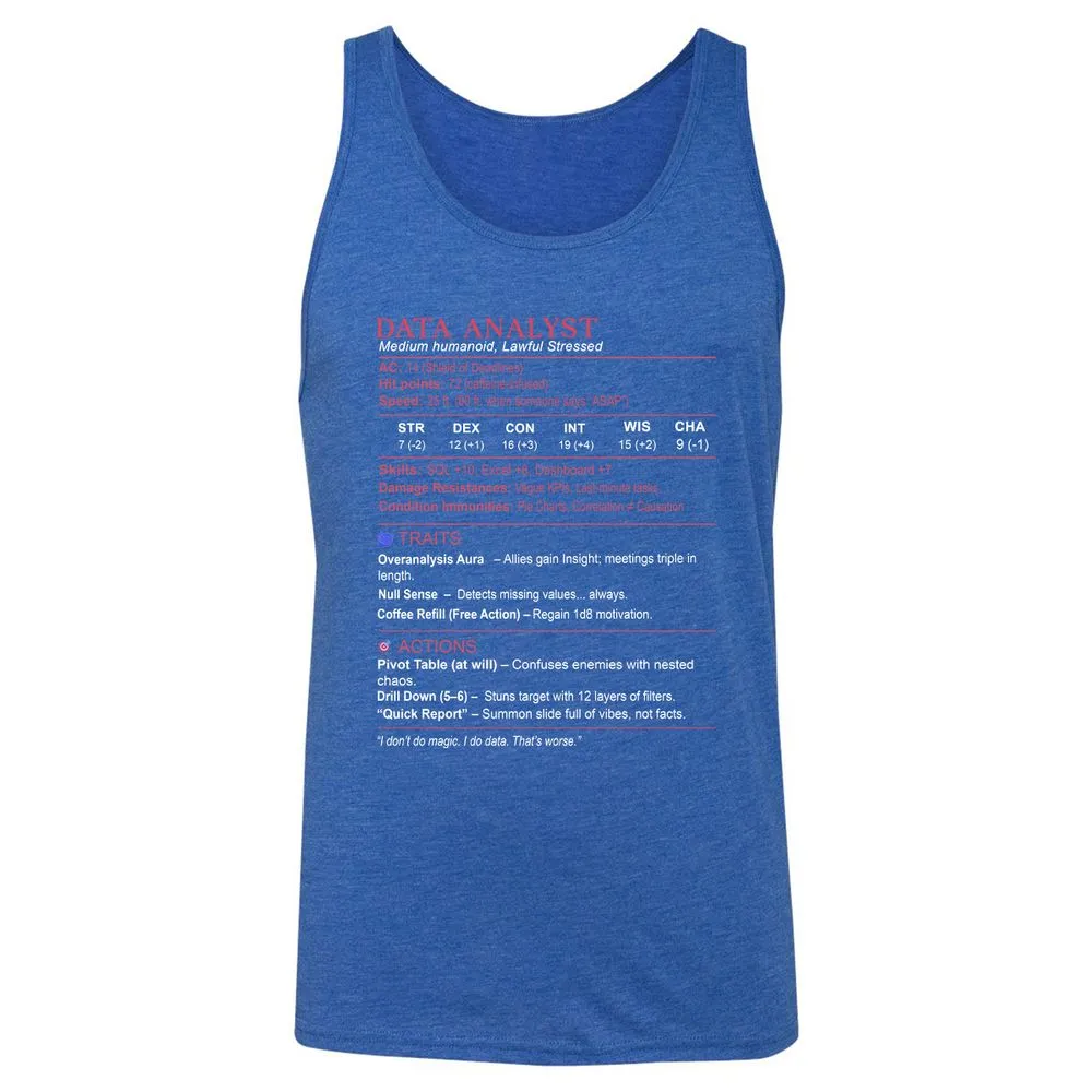 Data Analyst Stats Unisex Jersey Tank - True Royal Triblend - 12