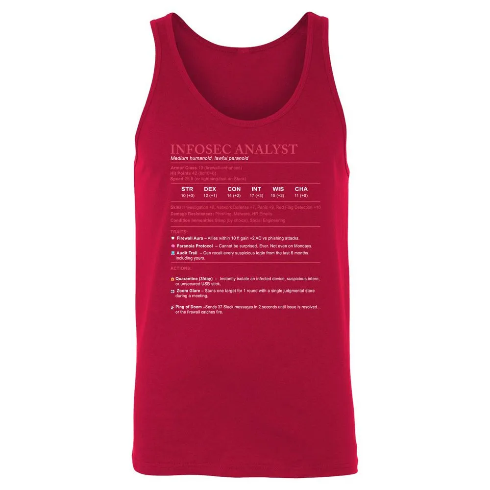 Information Security Analyst Stats Unisex Jersey Tank - Red - 11