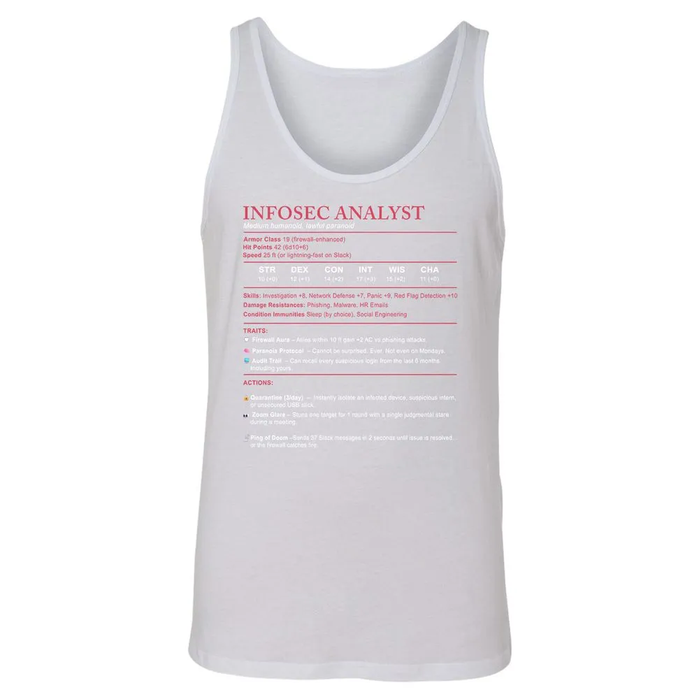 Information Security Analyst Stats Unisex Jersey Tank - White - 14