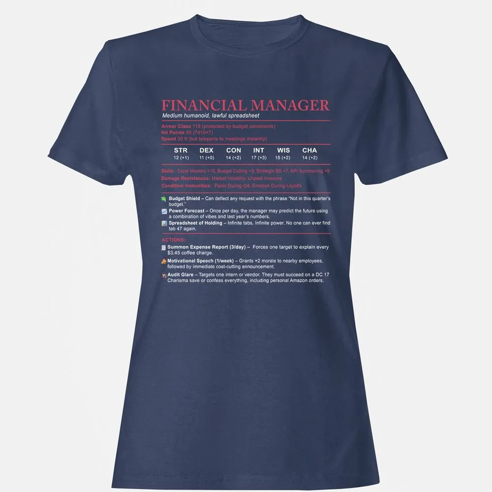 Financial Manager Stats Women's T-Shirt - Navy - 10
