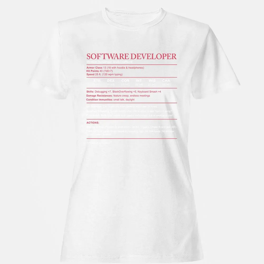 Software Developer Stats Women's T-Shirt - White - 16