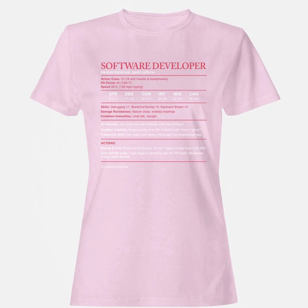 Software Developer Stats Women's T-Shirt - Light Pink - 9