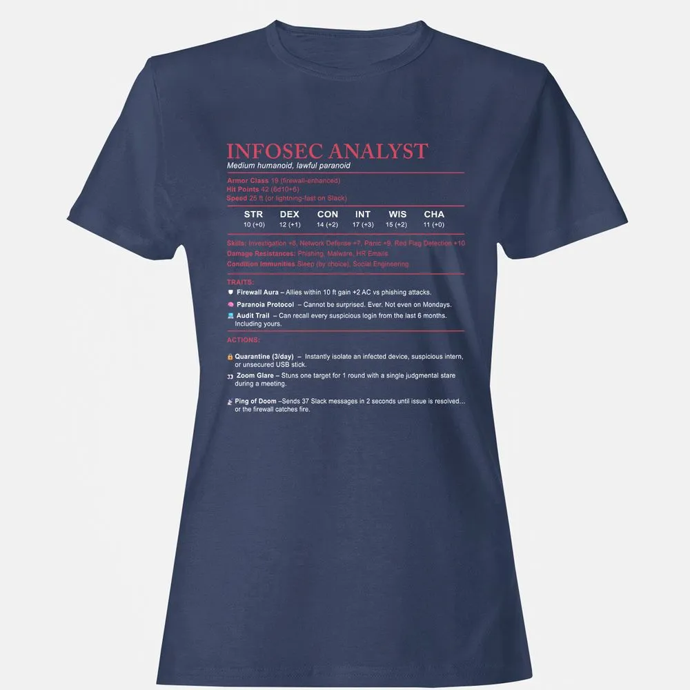 Information Security Analyst Stats Women's T-Shirt - Navy - 10