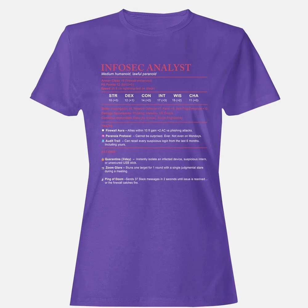 Information Security Analyst Stats Women's T-Shirt - Purple - 12