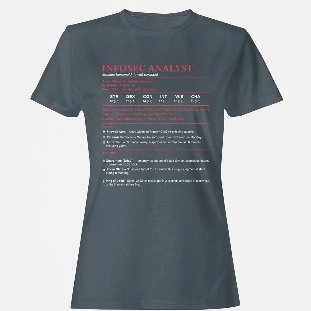 Information Security Analyst Stats Women's T-Shirt - Charcoal - 3