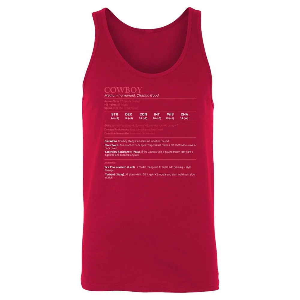Cowboy Stats Unisex Jersey Tank - Red - 11