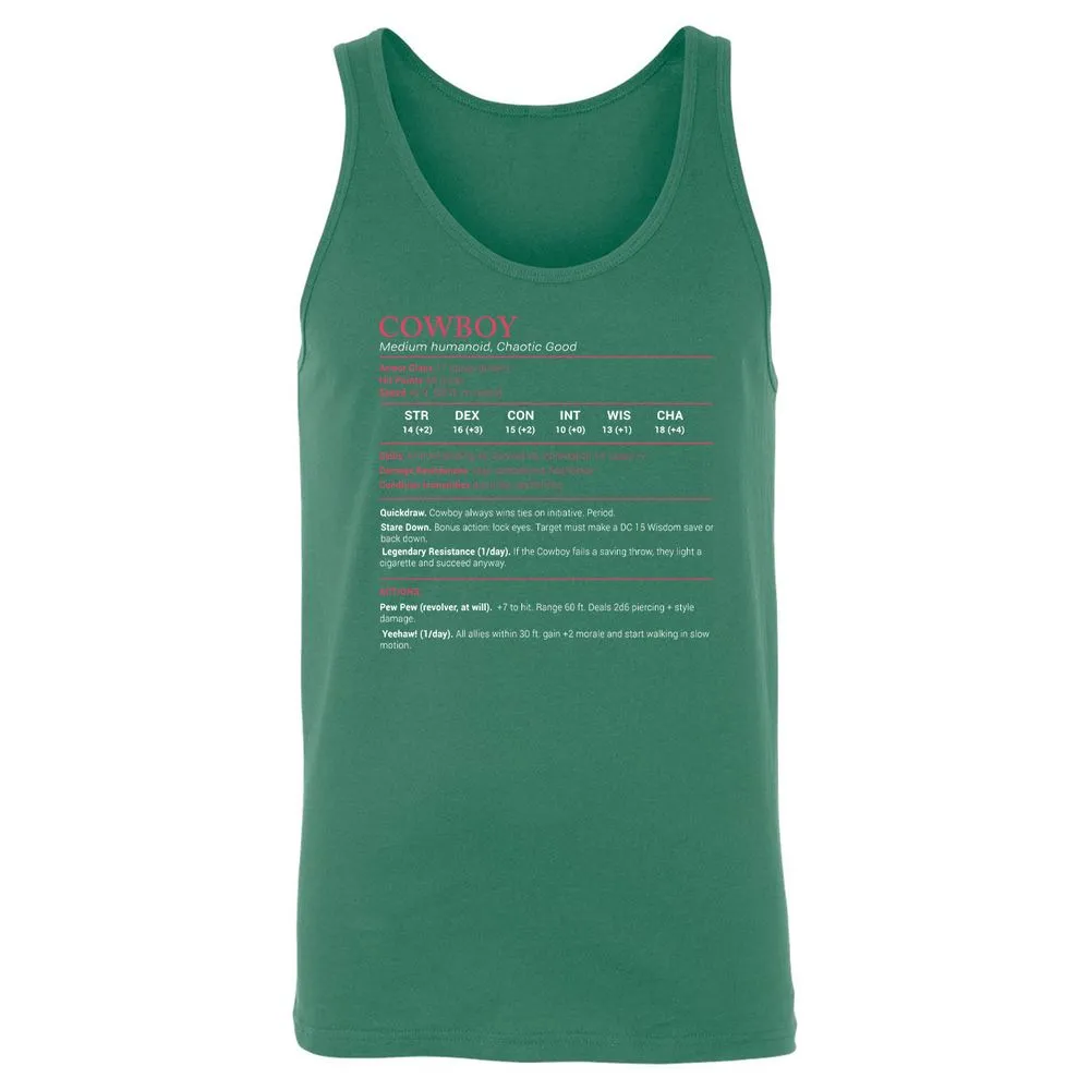 Cowboy Stats Unisex Jersey Tank - Kelly - 9
