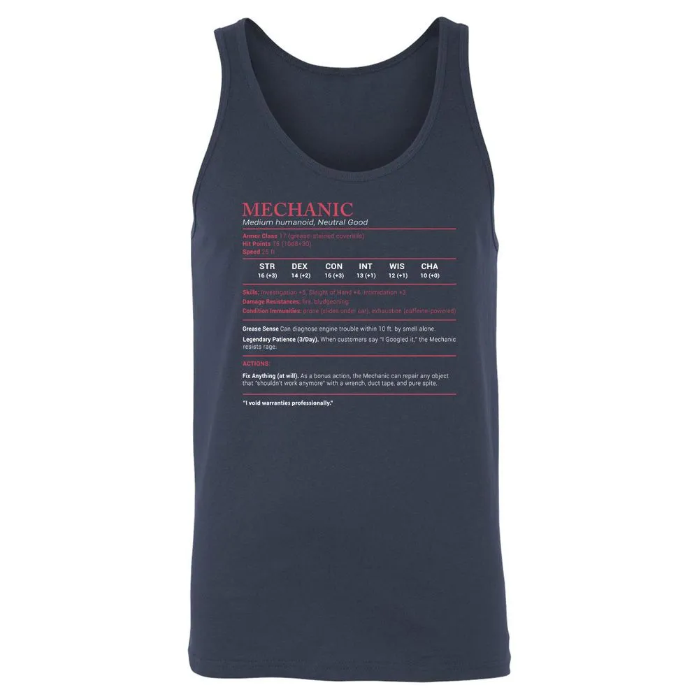 Mechanic Stats Unisex Jersey Tank - Navy - 2