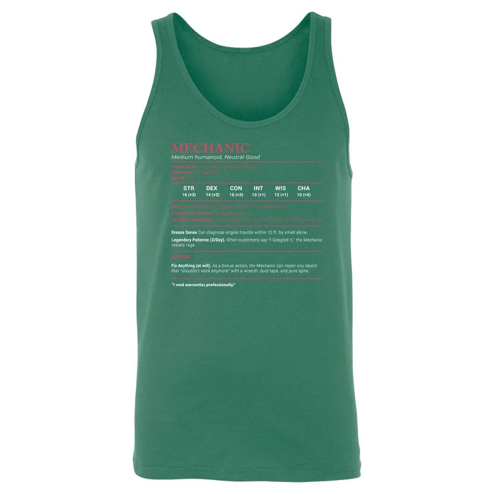 Mechanic Stats Unisex Jersey Tank - Kelly - 9