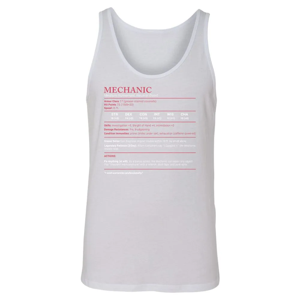 Mechanic Stats Unisex Jersey Tank - White - 14