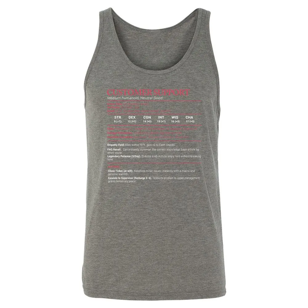 Customer Support Stats Unisex Jersey Tank - Grey Triblend - 8