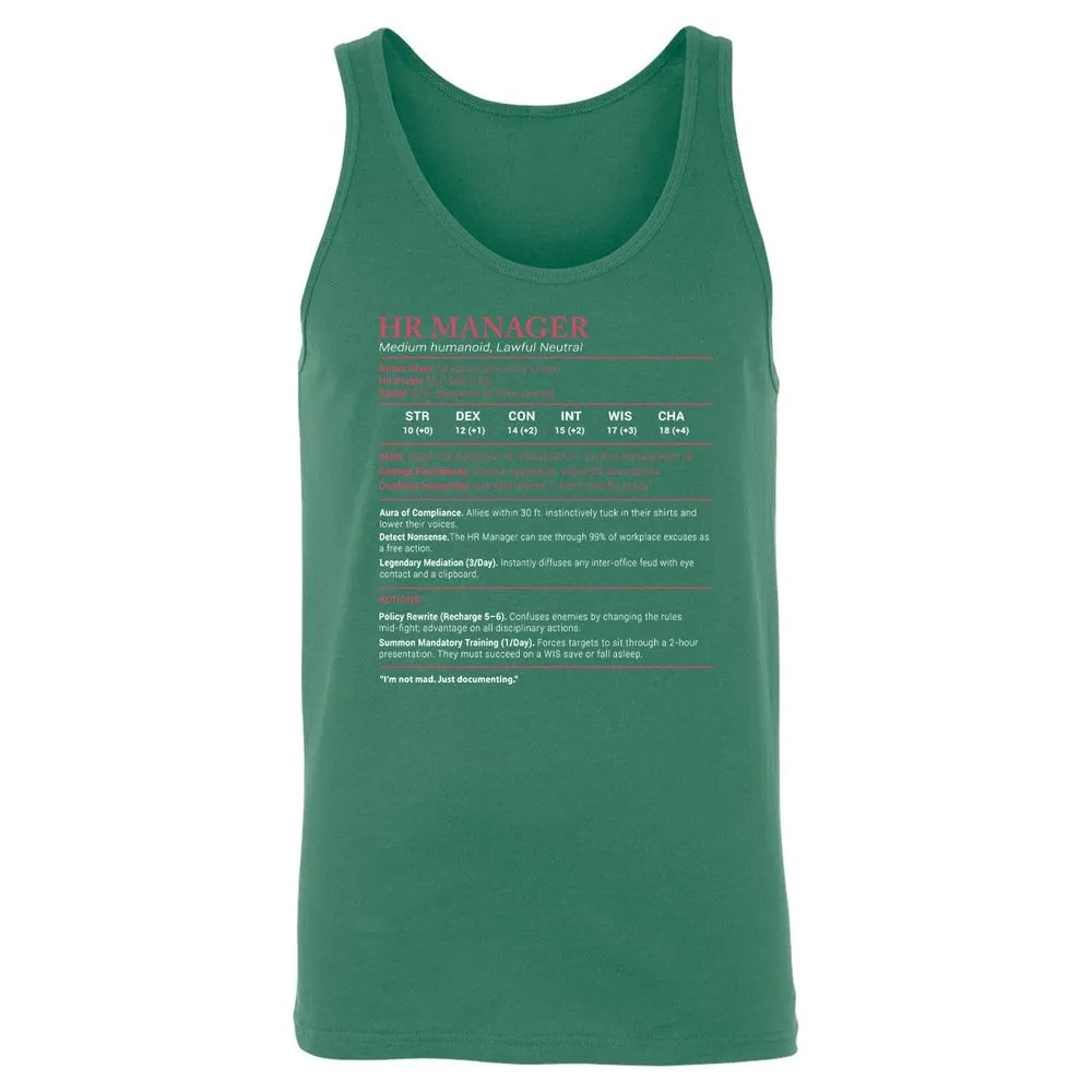 HR Manager Stats Unisex Jersey Tank - Kelly - 9