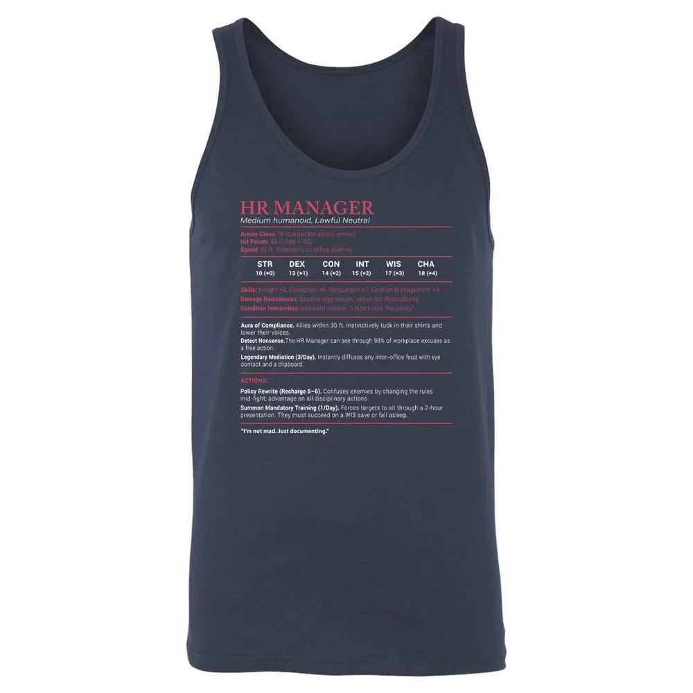 HR Manager Stats Unisex Jersey Tank - Navy - 2