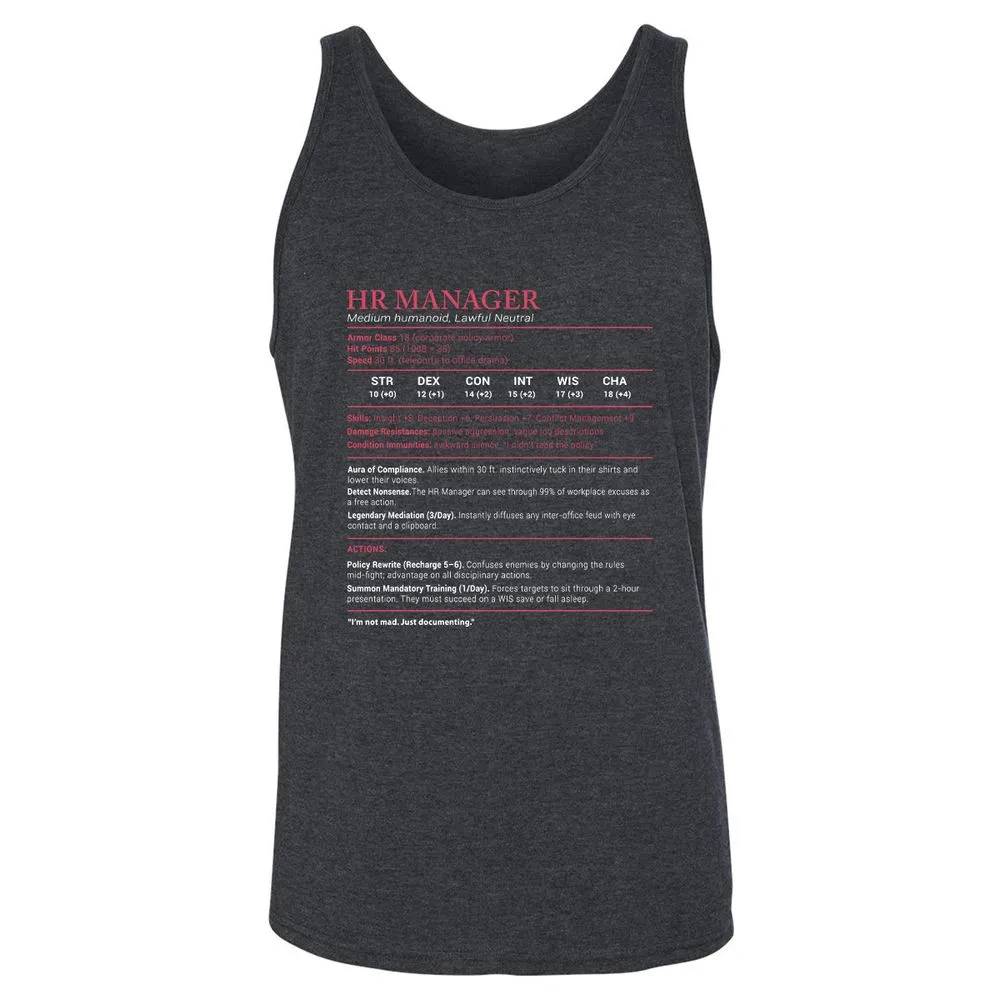 HR Manager Stats Unisex Jersey Tank - Dark Grey Heather - 6