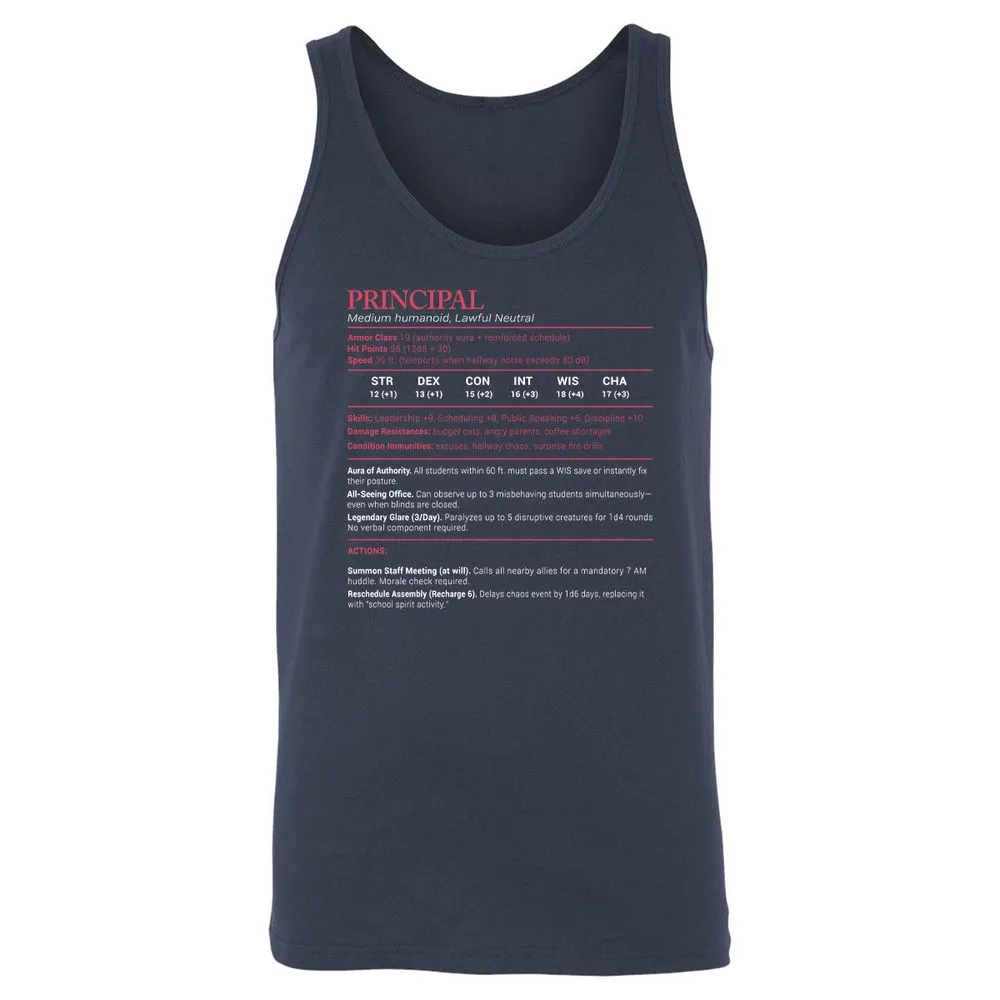 Principal Stats Unisex Jersey Tank - Navy - 2