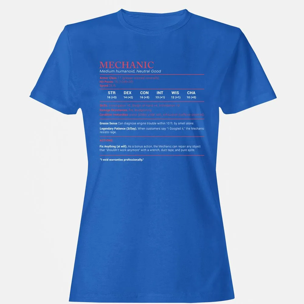 Mechanic Stats Women's T-Shirt - Royal - 14