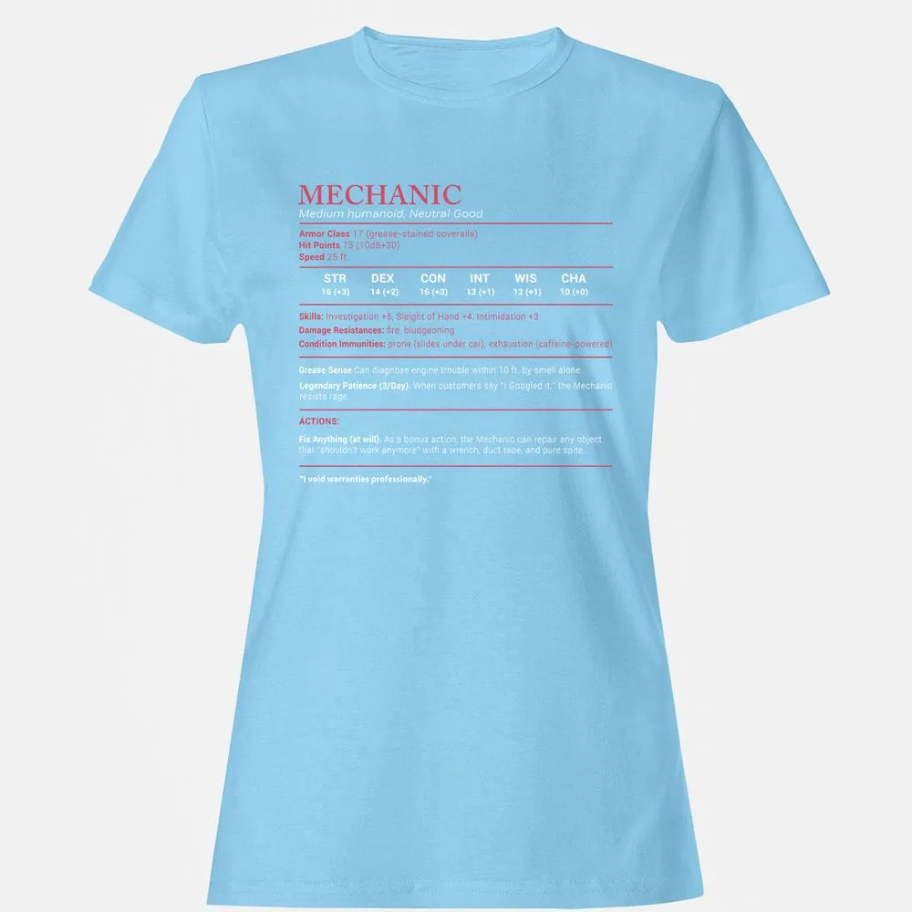 Mechanic Stats Women's T-Shirt - Light Blue - 8