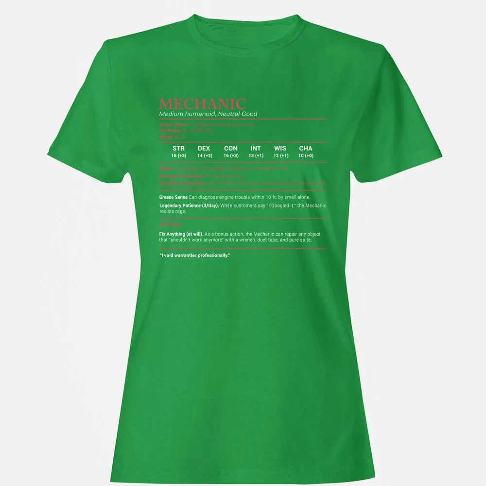 Mechanic Stats Women's T-Shirt - Irish Green - 7