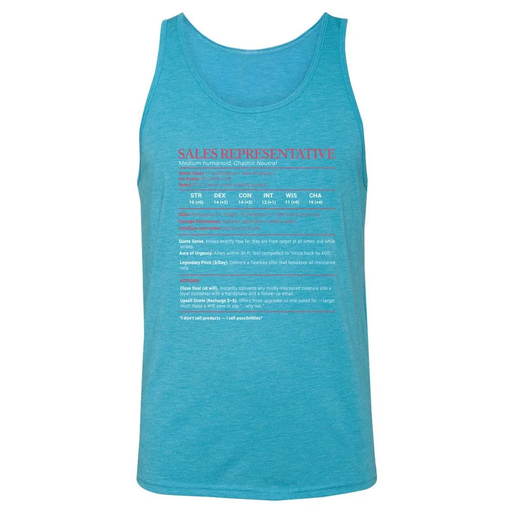 Sales Presentative Stats Unisex Jersey Tank - Aqua Triblend - 3